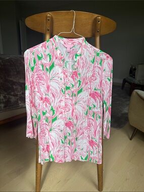 Lilly Pulitzer Pink White & Green Flamingos Top